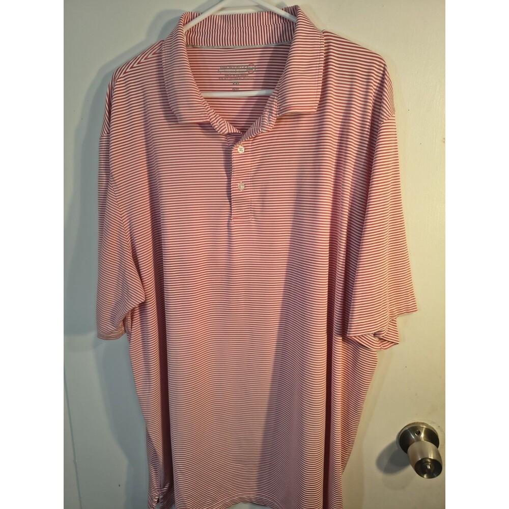Jim Nantz by Vineyard Vines Polo Shirt Mens XXL Pink White Stripe Brrr